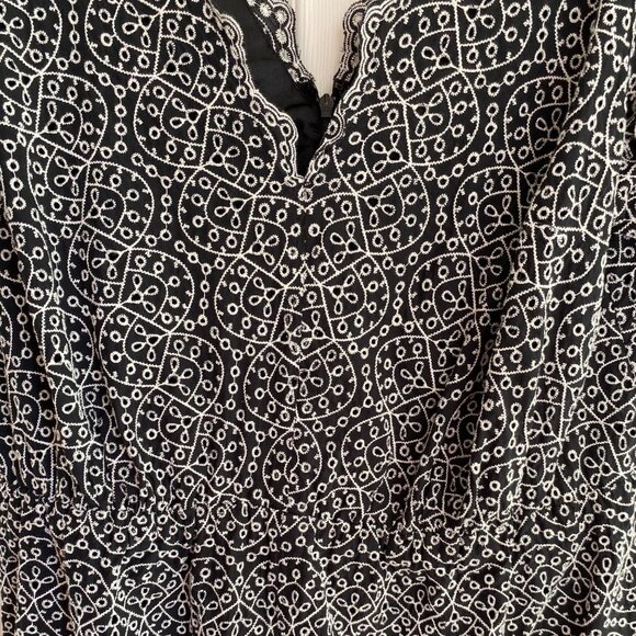 Navy & White Embroidered Short-Sleeve Romper With Scalloped V-Neckline & Elastic - Picture 4 of 8